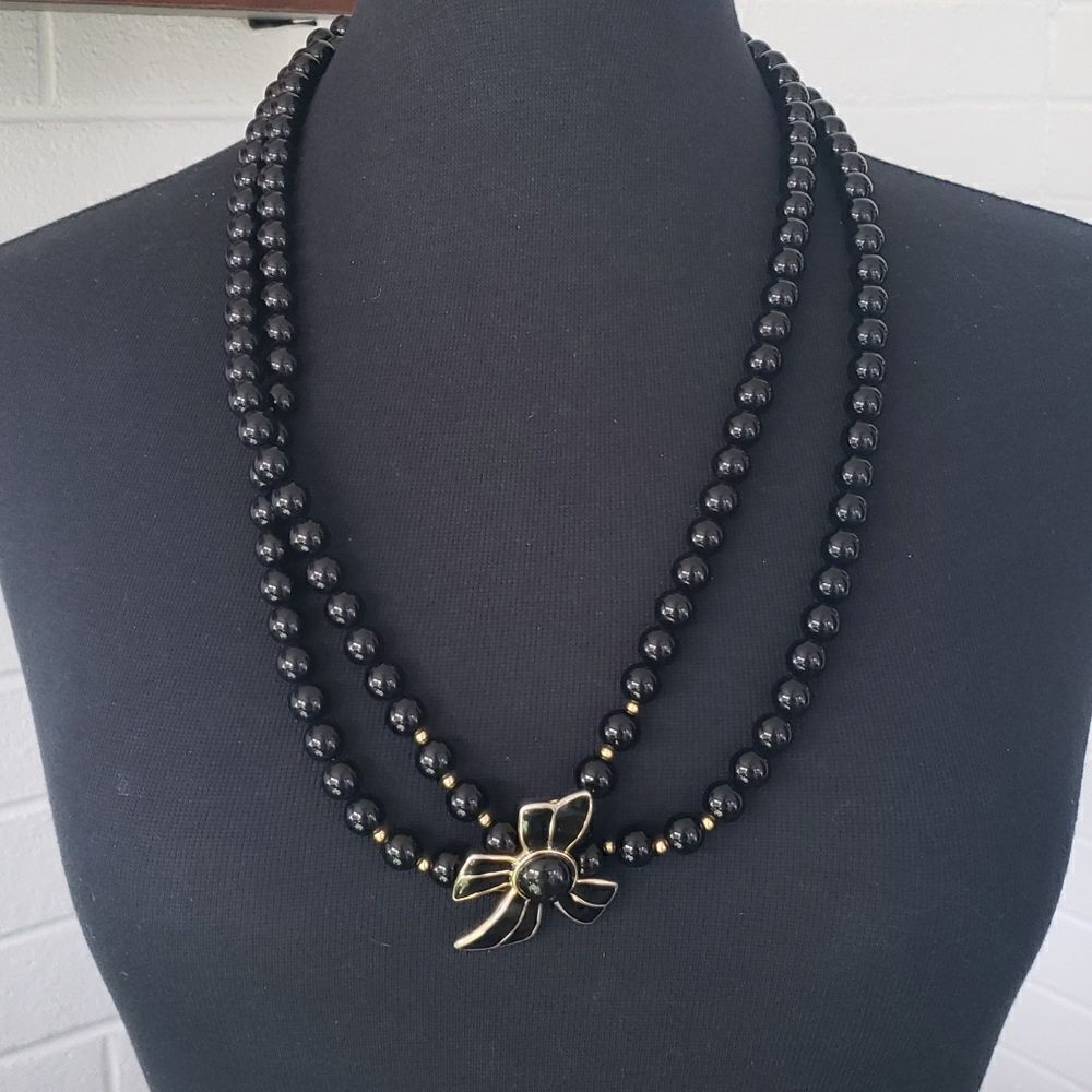 Vintage Black Bow Necklace